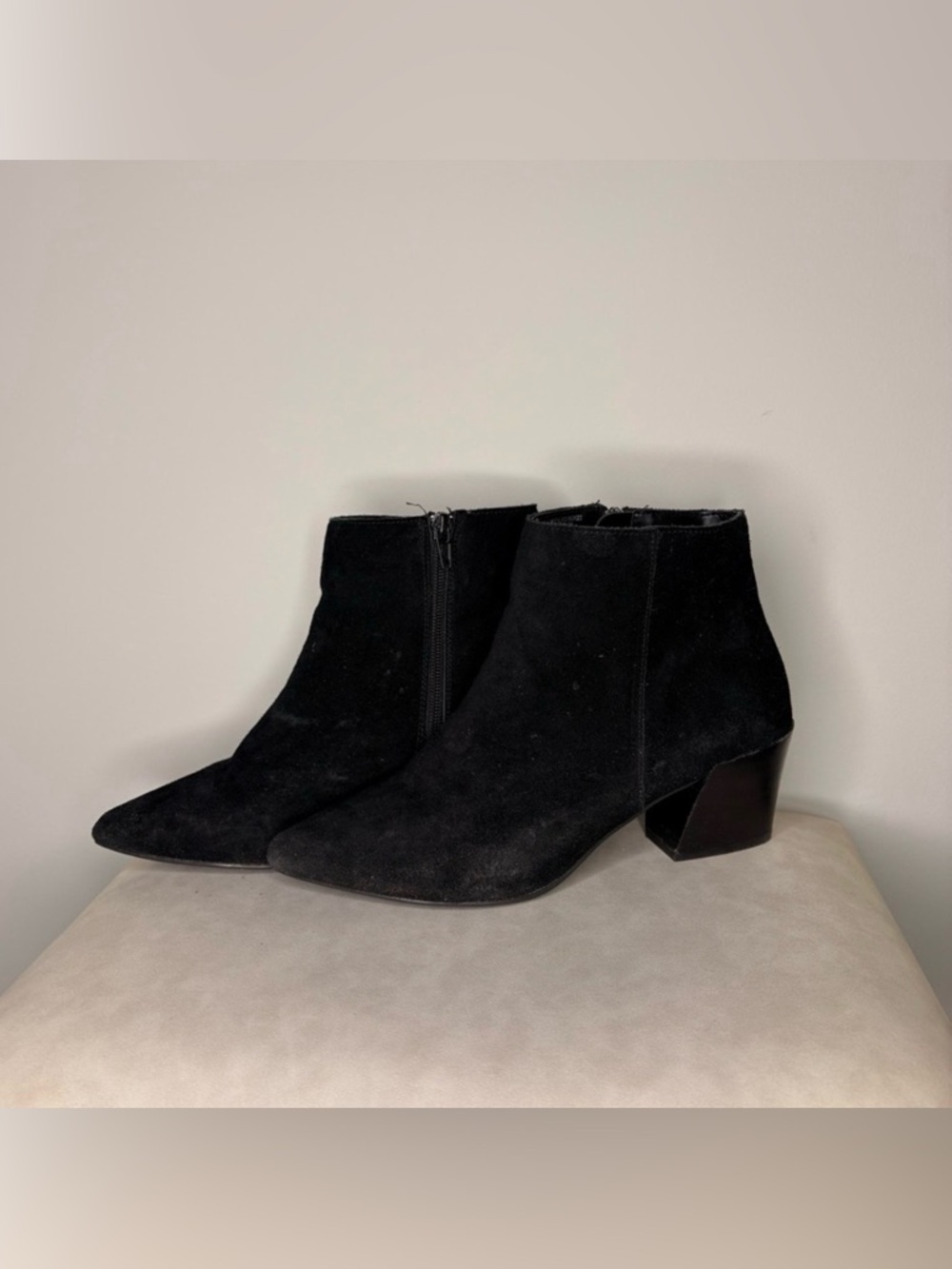 Black Suede Ankle Boots Women 8 Block Heel Booties